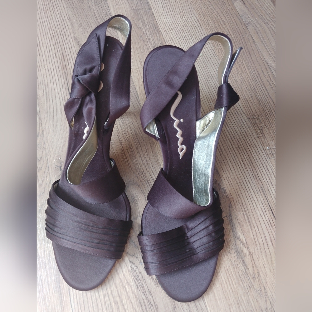 Beautiful Sexy Brown Satin Heels - Nina 10M